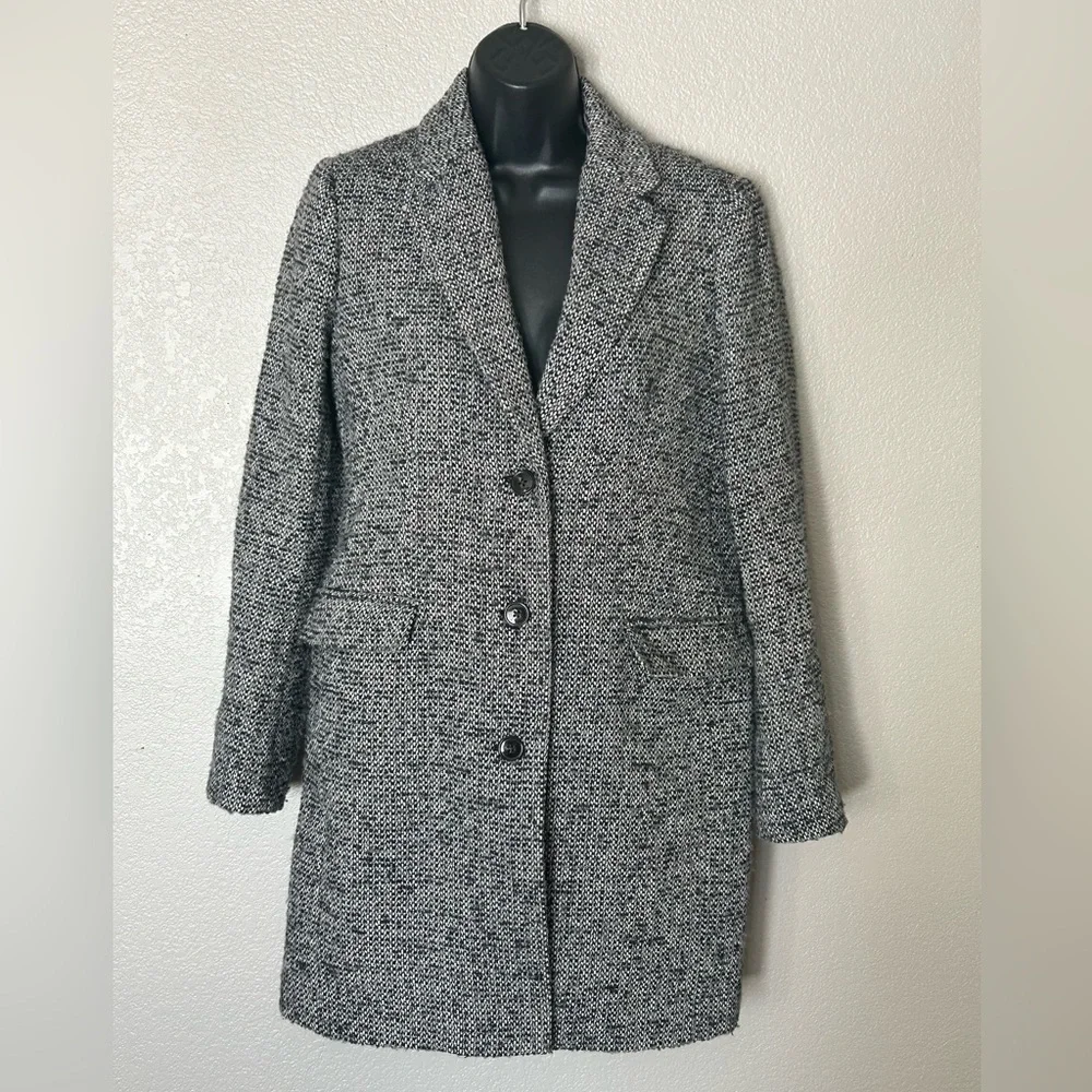 J. Crew Women's Tweed Tailored-Fit Mid-Length Wool Blend  Topcoat Sz 0 - Picture 2 of 11